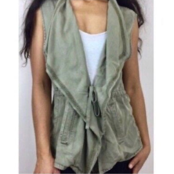 Max Jeans Olive Green 100% Tencel Draped Utility Open Vest Women’s Size Medium - Picture 1 of 12